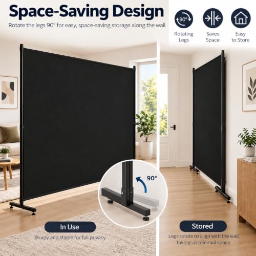 Room Divider, 72x72Inch Large Single Panel Privacy Screen with Thickened Fabric,Freestanding Partition Wall for Room Separation,Portable for Indoor Office,Bedroom,Studio Apartment, Black