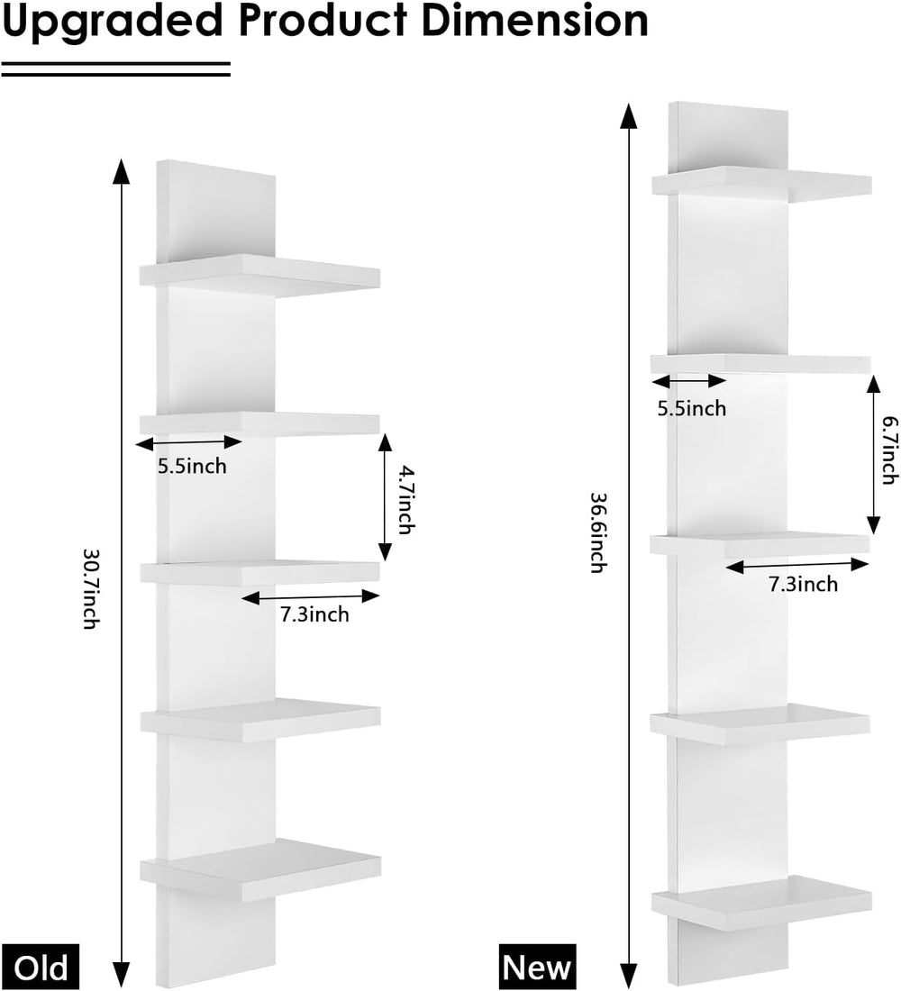 Homaterial 5 Tier Wall Shelf Unit, Small White Vertical Floating Shelf