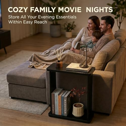Narrow Side Table, 7.9" Slim End Table, Black