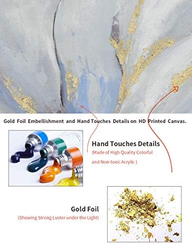 Goldfoilart Floral Wall Art Gold Flower Canvas Pictures with Foil Embellishme...