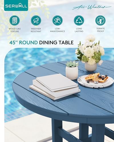 SERWALL 5-Piece Patio Dining Set, 45" Table & 4 Adirondack Chairs, Navy