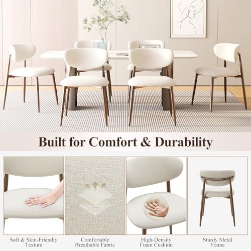 MALOL Upholstered Curved Back Dining Chairs Set of 4, Beige
