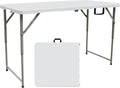 Lakhow 4FT Folding Table,3-Level Adjustable Height Heavy Duty Plastic Utility Table with Carrying Handle,White | Fold in Half,HDPE Top for Indoor Outdoor Camping Party Dining