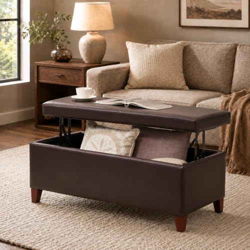 Homebeez 42" Storage Ottoman Bench, Lift Top Faux Leather Coffee Table