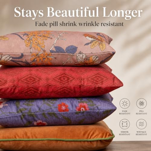 Embroidered Bold Patterned Throw Pillow Covers, 4 Pack Set, 18x18 Inch Floral...