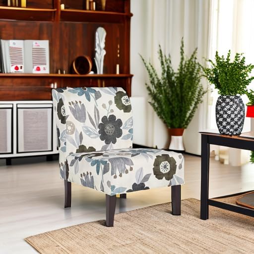 Signature Design by Ashley Armless Accent Chair, Ivory & Blue Floral