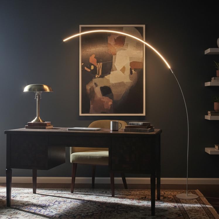 Brightech Sparq Arc Floor Lamp - Sleek, Minimalist Curved LED Standing Lamp f...