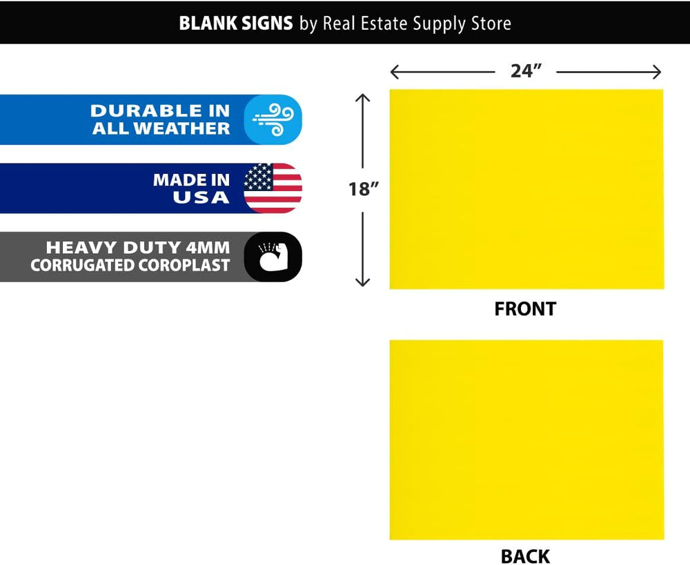 24x18 Blank Yellow Corrugated Plastic Yard Signs, Waterproof, Heavy Duty Outs...
