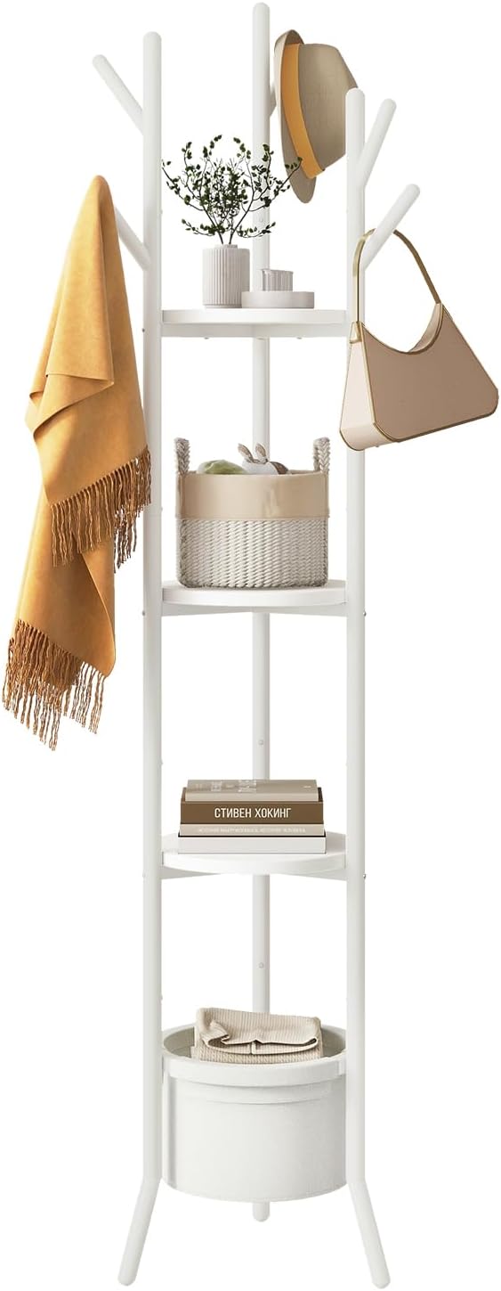 YMYNY Coat Rack, Freestanding Coat Stand with Storage Shelves, Hall Trees wit...