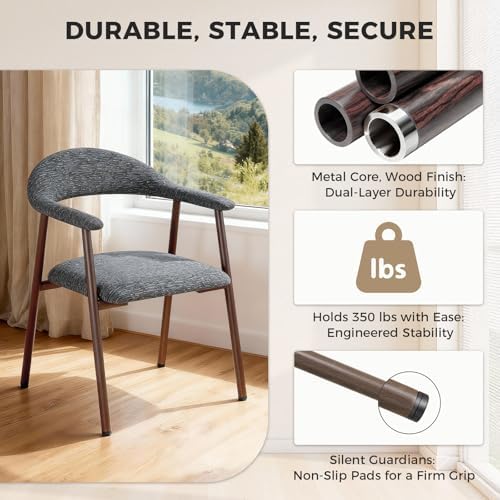 DUMOS Dining Chairs Set of 4, Linen Fabric Accent Chair with Curved Back