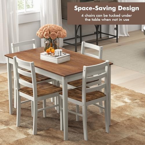 GOFLAME 5 Piece Dining Table Set for 4, Farmhouse Kitchen Table and 4 Chairs with Rubber Wood Legs, Space-Saving Wooden Dinette Set for Small Space, Dining Room, Breakfast Nook, Brown