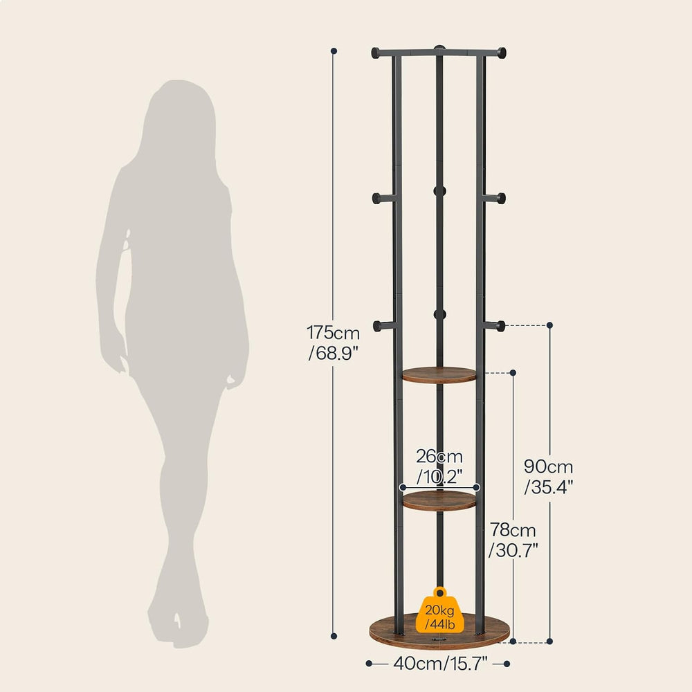 HOOBRO Coat Rack Freestanding, Coat Tree with 9 Hooks and 3 Storage Shelves