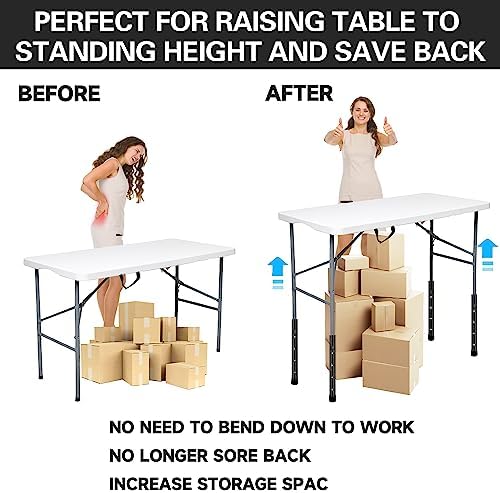 (4-PACK) Folding Table Leg Extenders, Highly Durable Steel Folding Table Leg Risers, Folding Desk Leg Extensions For Straight And Bent Legs, Adjustable Table Height Extenders For Rise 3.6in/5.2in