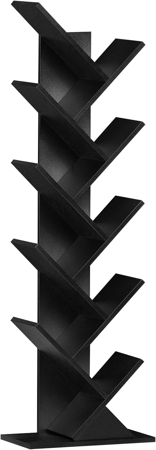 10 Tier Tree Book Shelf, Floor Standing Wood Bookshelf for Narrow Space