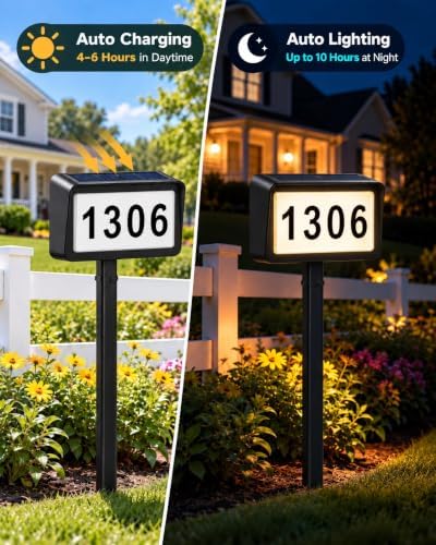 Brizled Smart Solar House Numbers, Light Up Address Signs for Outside Yard