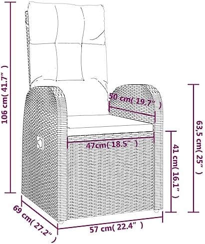 vidaXL Reclining Patio Chairs 2 pcs with Cushions Poly Rattan Black