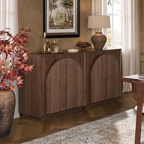 win2win 31.5" Small Buffet Cabinet with Storage, Arched Doors, Walnut, 1PCS