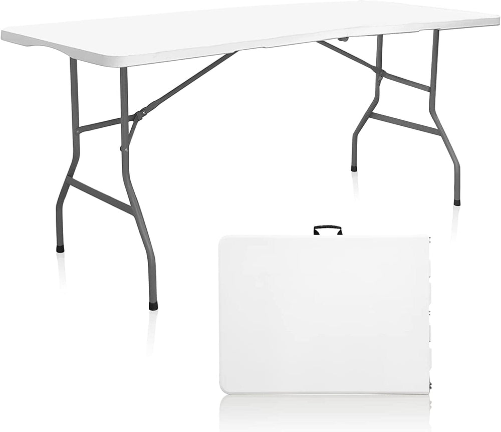 6FT Folding Table, Fold-in-Half Portable Plastic Table, White