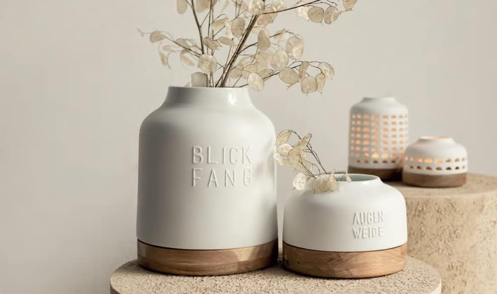 Räder Lantern with Cutouts - Porcelain & Acacia Wood - Small