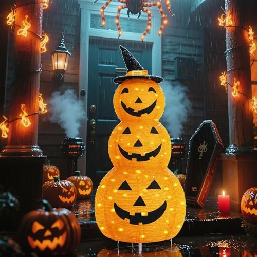 Halloween Pumpkin Decorations, Battery Operated Pre-Lit Collapsible Jack-o-La...