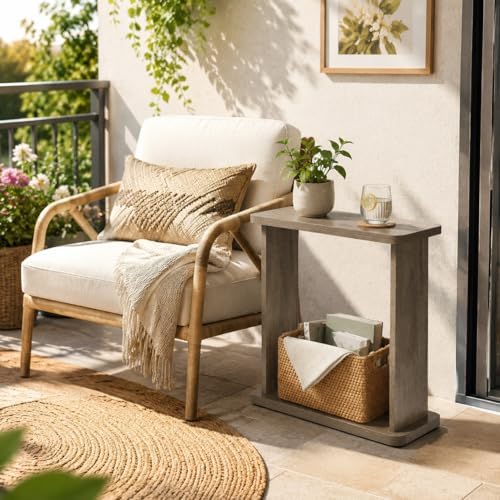 Narrow Side Table, 7.9" Slim End Table, Oak