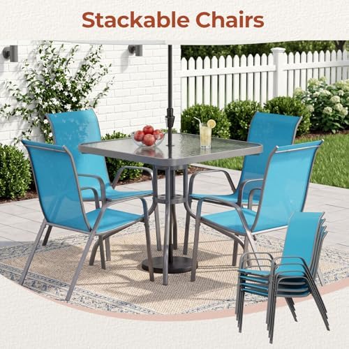 TLSUNNY 5 Pieces Patio Dining Set for 4, Glass Table and Textilene Chair
