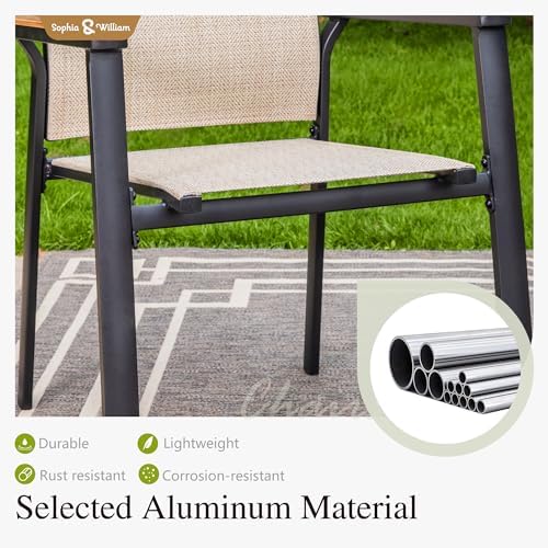 Sophia & William Patio Dining Set w/Metal Table & 6 Beige Aluminum Chairs