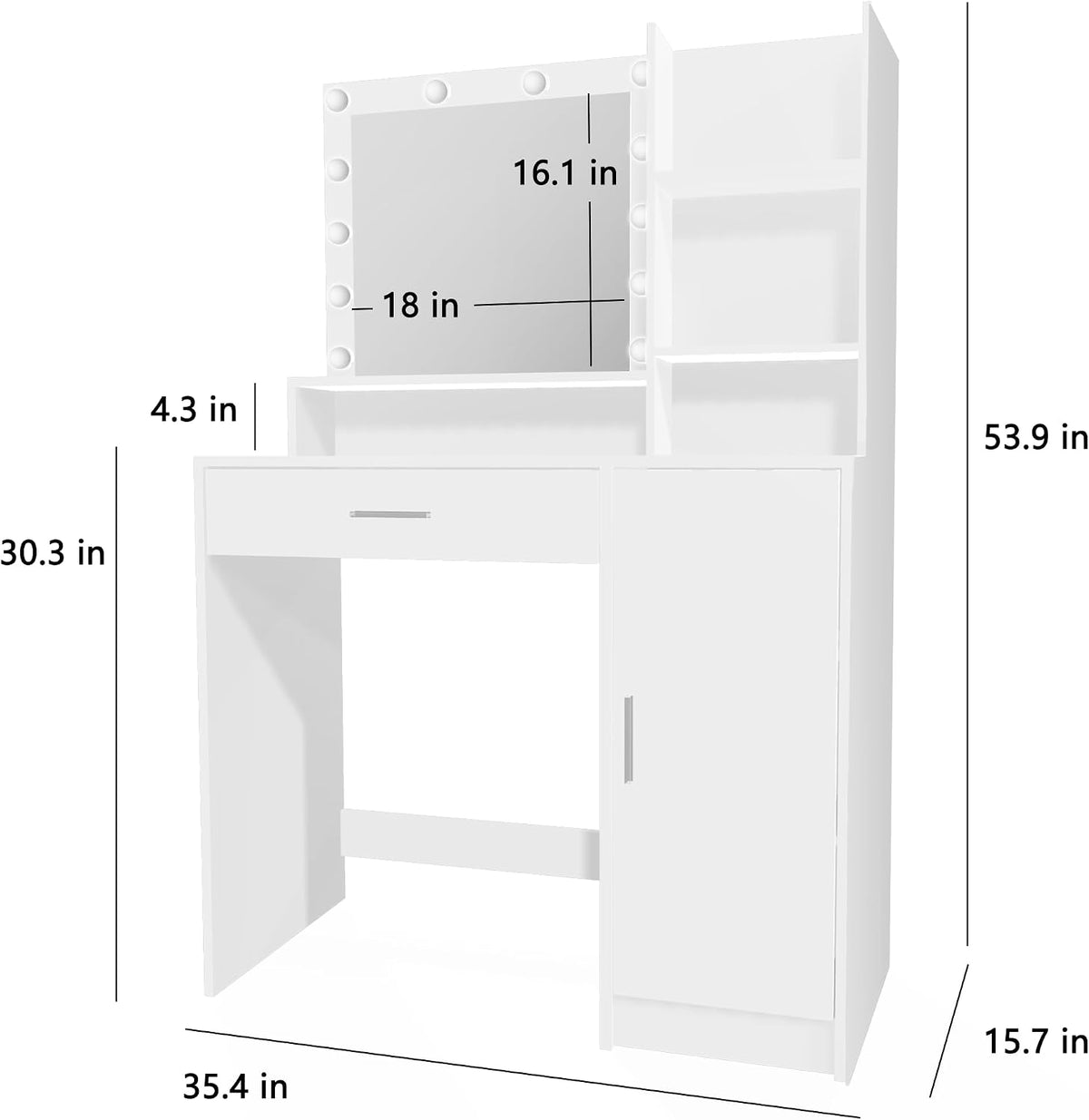 Palimder Vanity Desk with Mirror & Light, Large Drawer Three Level Storage Dresser, 3 Lighting Modes Adjustable Brightness, Bedroom Dressing Table