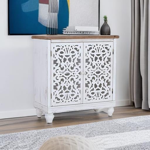 Sophia & William Small Accent Cabinet with Doors, Carved Buffet Cabinet