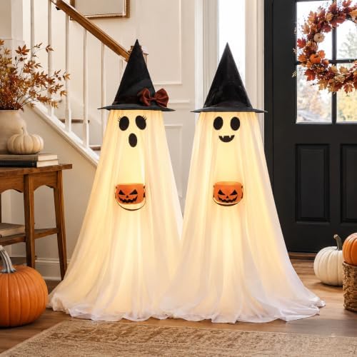 Halloween Decorations Indoor Lighted Ghost, 2 Pack Cute Light Up Ghosts