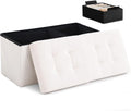 HAUSFRAU Ottoman with Storage Bench Folding Foot Rest Stool Velvet Cream