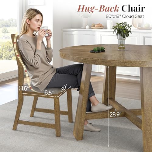 Jocisland Round Table Dining Set for 4, Solid Wood Mid-Century Mordern