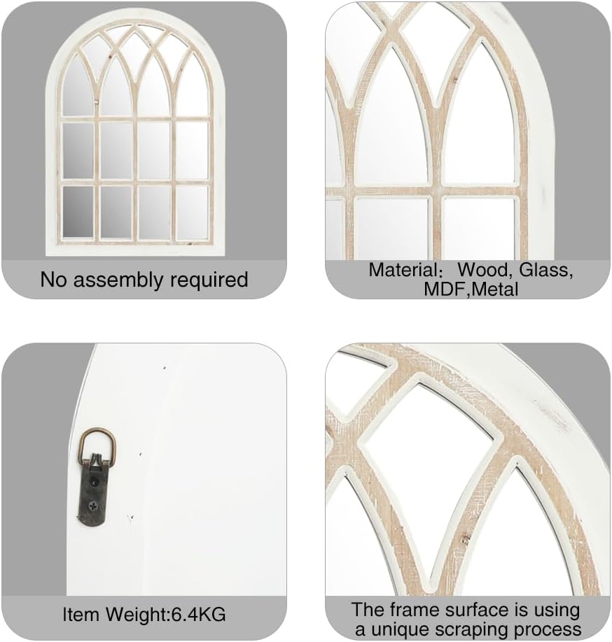 Farmhouse Window Pane Mirror, Large Decorative White Wall Mirror