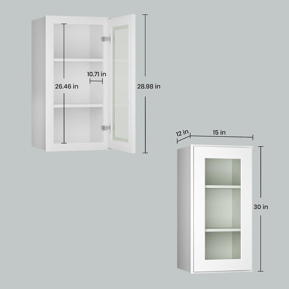 ROOMTEC RTA Wall Mounted Soft Close Cabinet with Tempered Glass Door