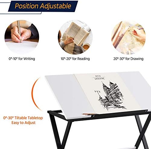 Yaheetech Height Adjustable Drafting Table, Tilting Art Desk, White