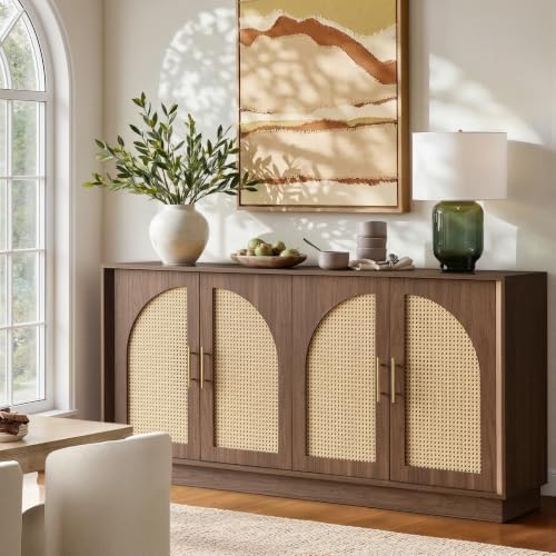 FORTUNETEC 63.8" Sideboard Buffet Cabinet with Storage, Natural Walnut