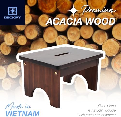 Acacia Wood Step Stool for Adults, Rich Walnut, 9 Inch