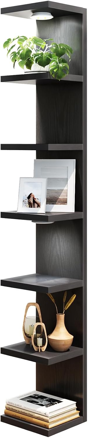 Fixwal 7 Tier Wall Shelf with LED Lights Lack Shelf for Room Decor Black