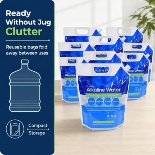 Foldable Alkaline Water Storage Bags, 5L/1.3 Gal, 10-Pack, BPA Free