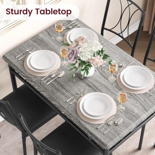 CABIHOME Dining Table Set - 5 Piece Rectangle Kitchen Table with 4 Upholstered Chairs, Perfect for Small Spaces & Apartments - Retro Gray