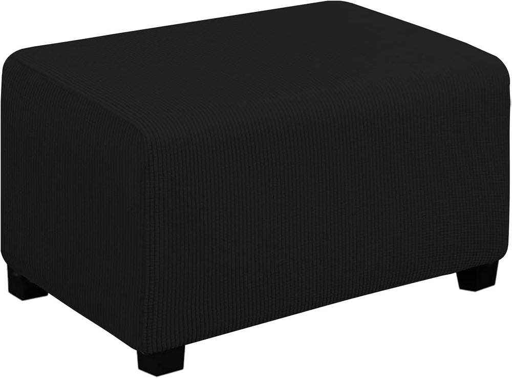 Easy-Going Stretch Small Rectangle Ottoman Cover Black