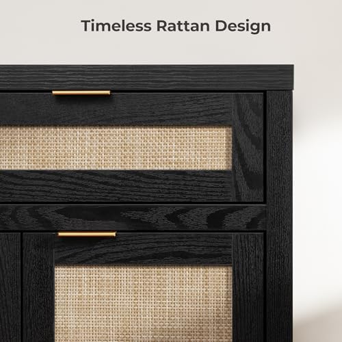 SICOTAS Rattan Sideboard Buffet Cabinet with Storage, Boho Credenza Accent