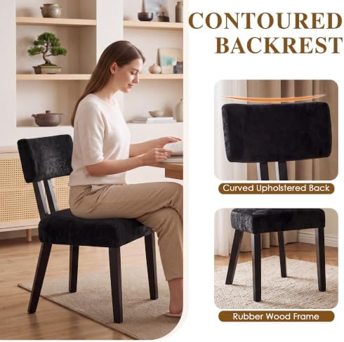 Dining Chairs Set of 6, Silky Velvet Dining Room Chairs, Charcoal Black