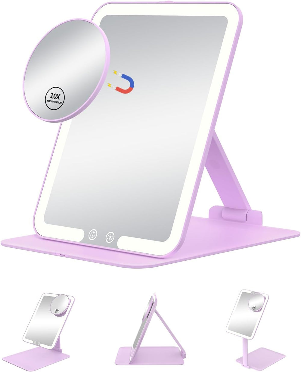 Gospire Travel Makeup Mirror with Lights and Magnification 10X, Purple