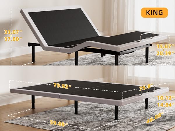 Adjustable Bed Frame King Size with Wireless Remote, Head Foot Incline, USB, ...