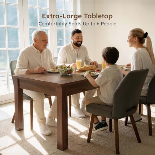 Dining Table for 6, Farmhouse Rectangular Kitchen Table, Walnut Wood