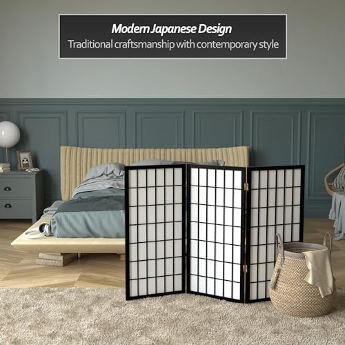 3 ft. Short Window Pane Shoji Screen - Black - 3 Panels