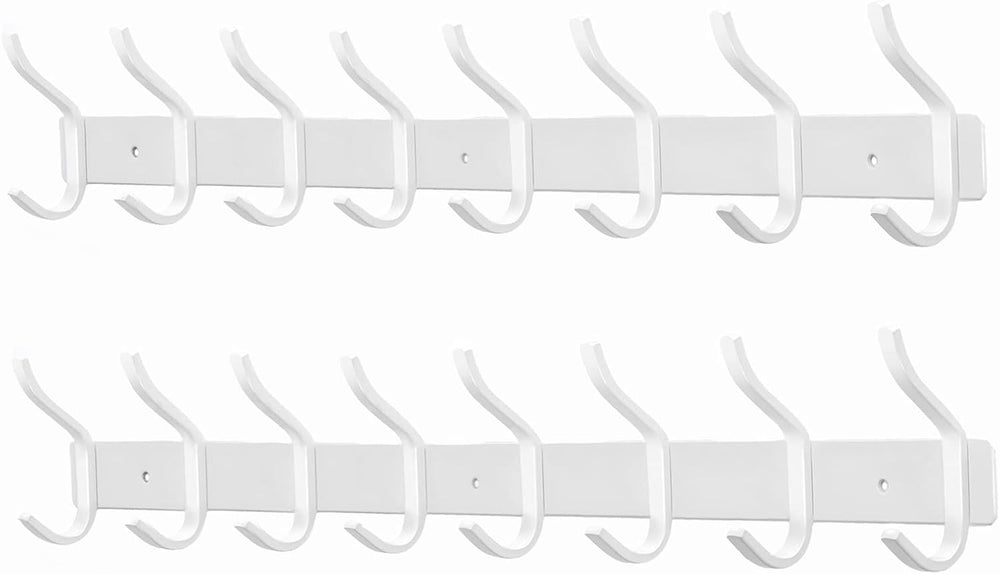 White Coat Rack Wall Mount, 23 Inch Coat Hooks with 8 Hooks, 2 Pack