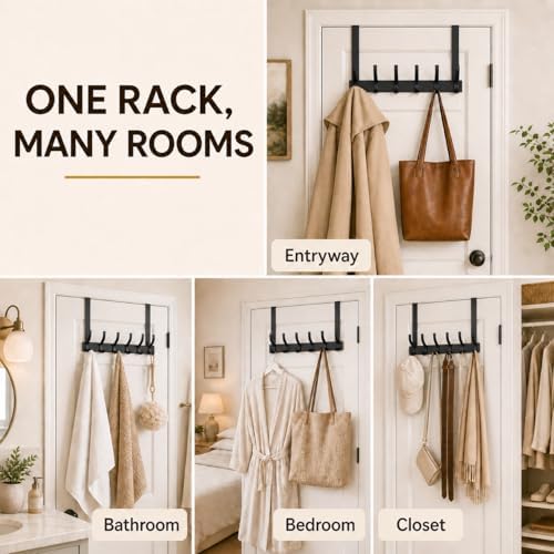 Peasulin Over The Door Hooks, 2 Pack Black 11" Long Door Hanger Racks