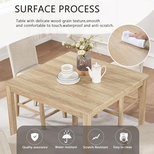 RuiSiSi 5 Piece Dining Table Set for 4, Farmhouse Counter Height Kitchen Table with 4 Padded Seat Chairs, Wood 5 Piece Dinette Set Square Table and Chairs for Kitchen, Living Room, Light Oak